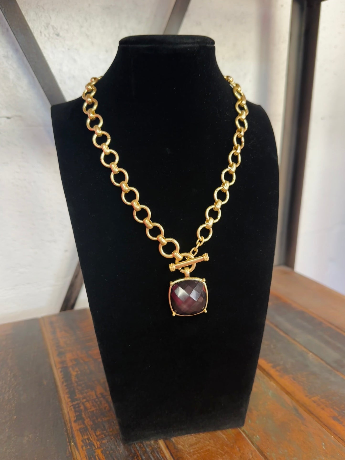 Black Square Stone Pendant Necklace