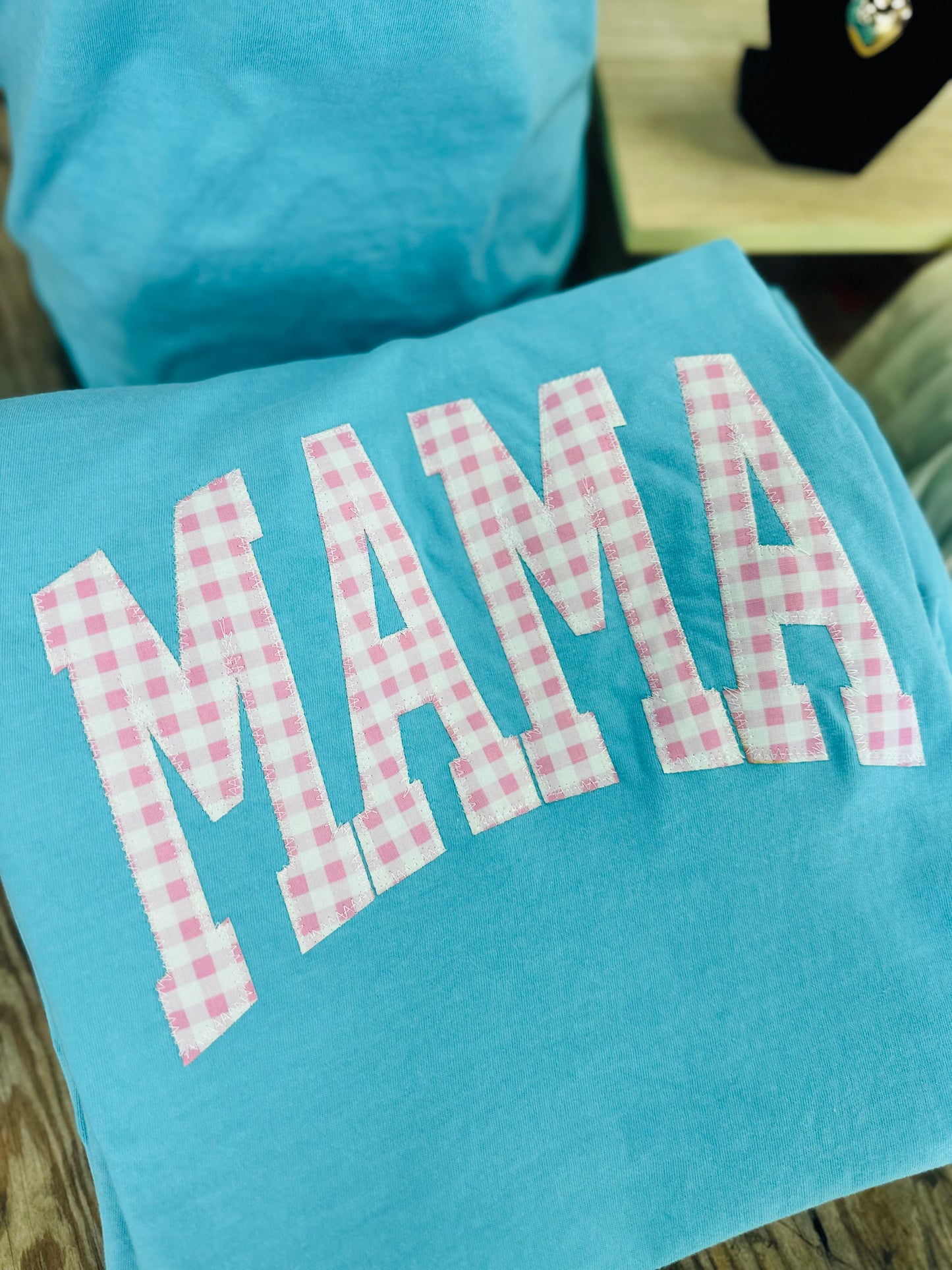 The Pink Gingham Mama Embroidered Tee