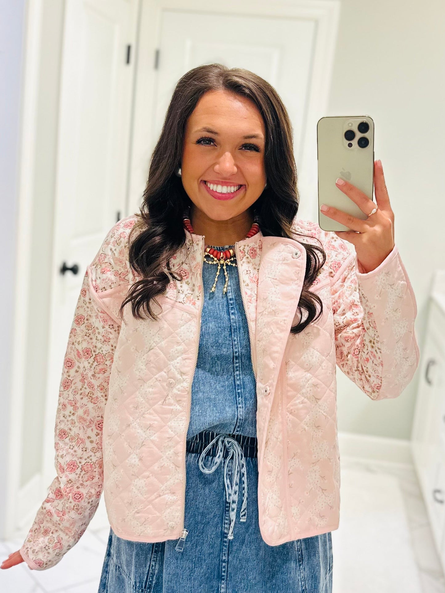 The Amelia Pink Floral Quilted Jacket