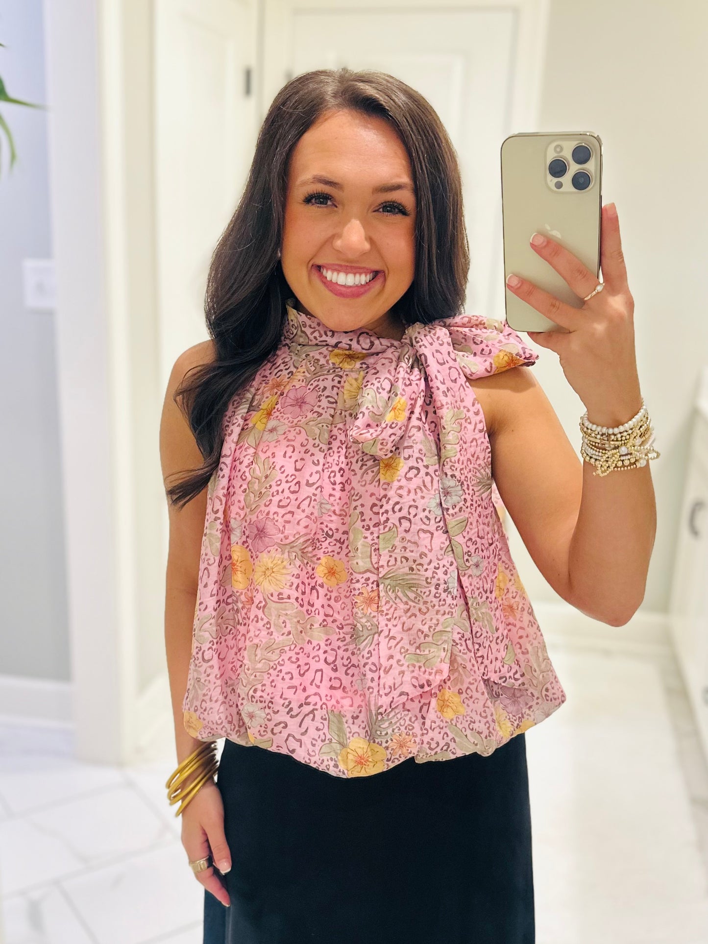 The Fable Pink Leopard Floral Top