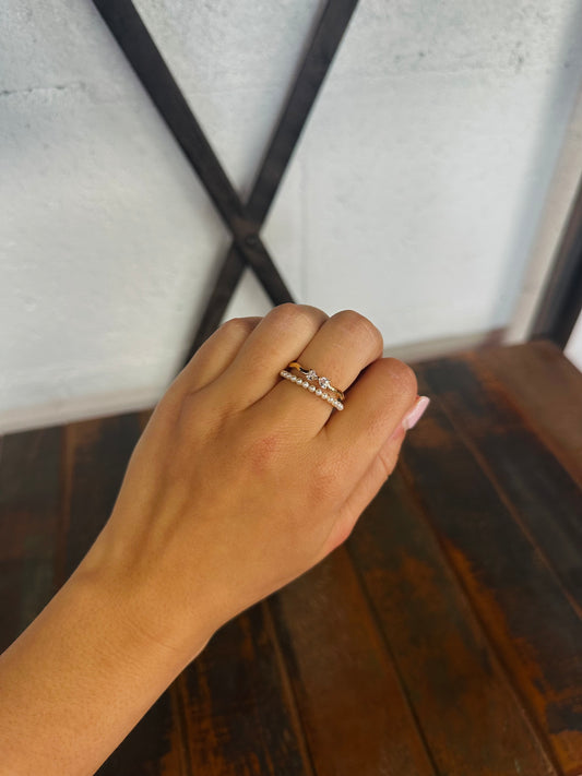 Dainty Gold Layered Pearl Bow Ring