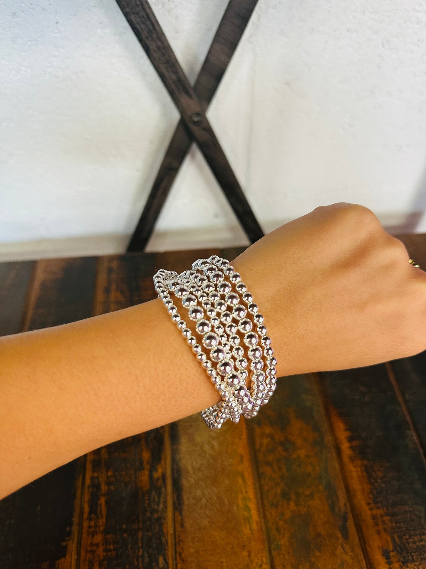 Silver Beaded Bracelet Set