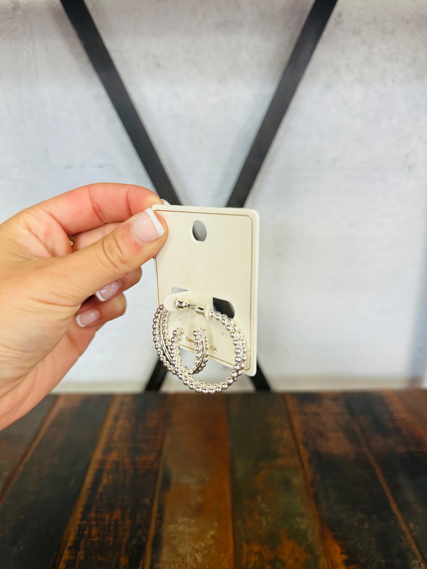 Silver Beaded Hoop Earring
