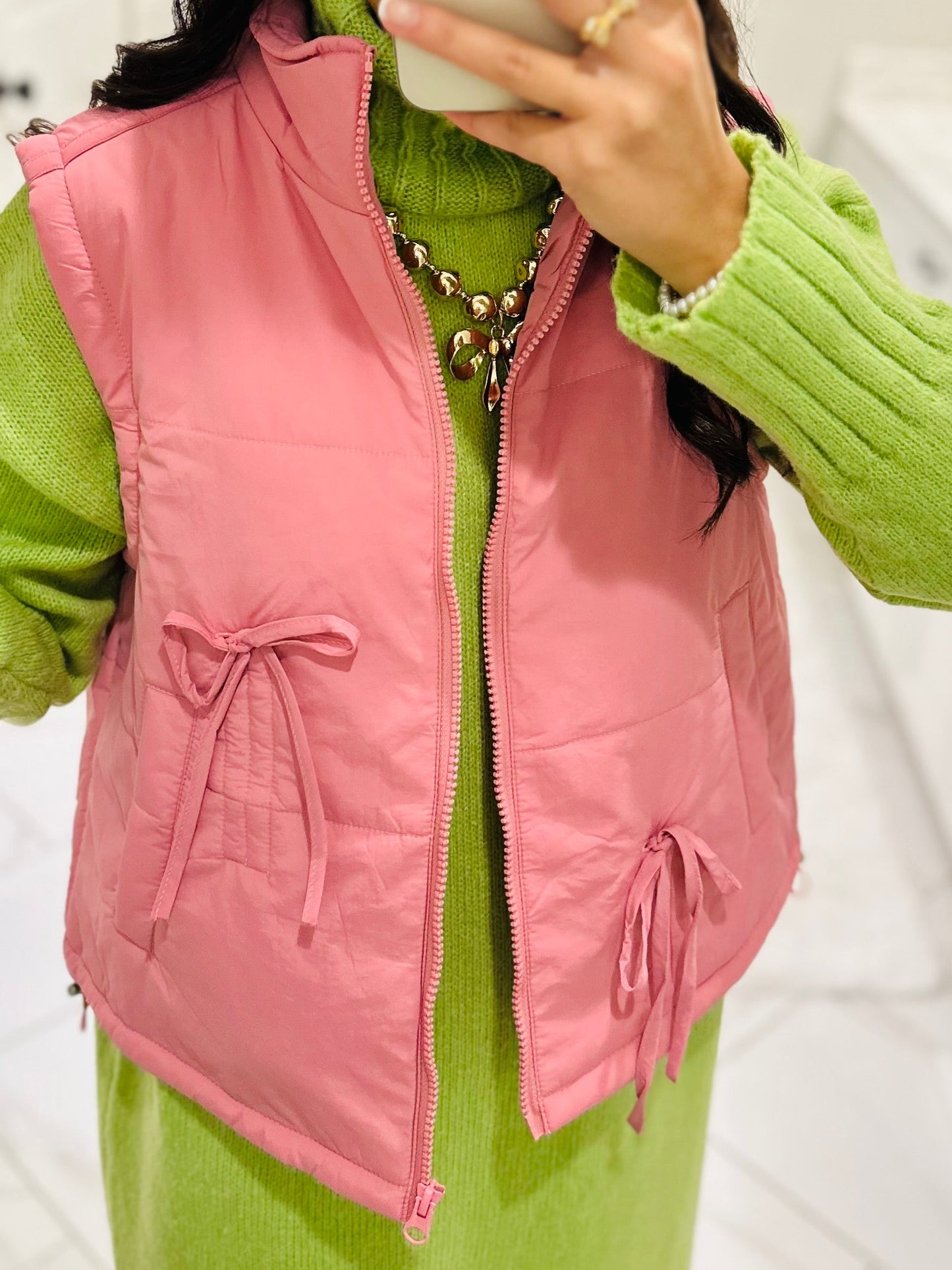 The Rose Pink Bow Detail Vest
