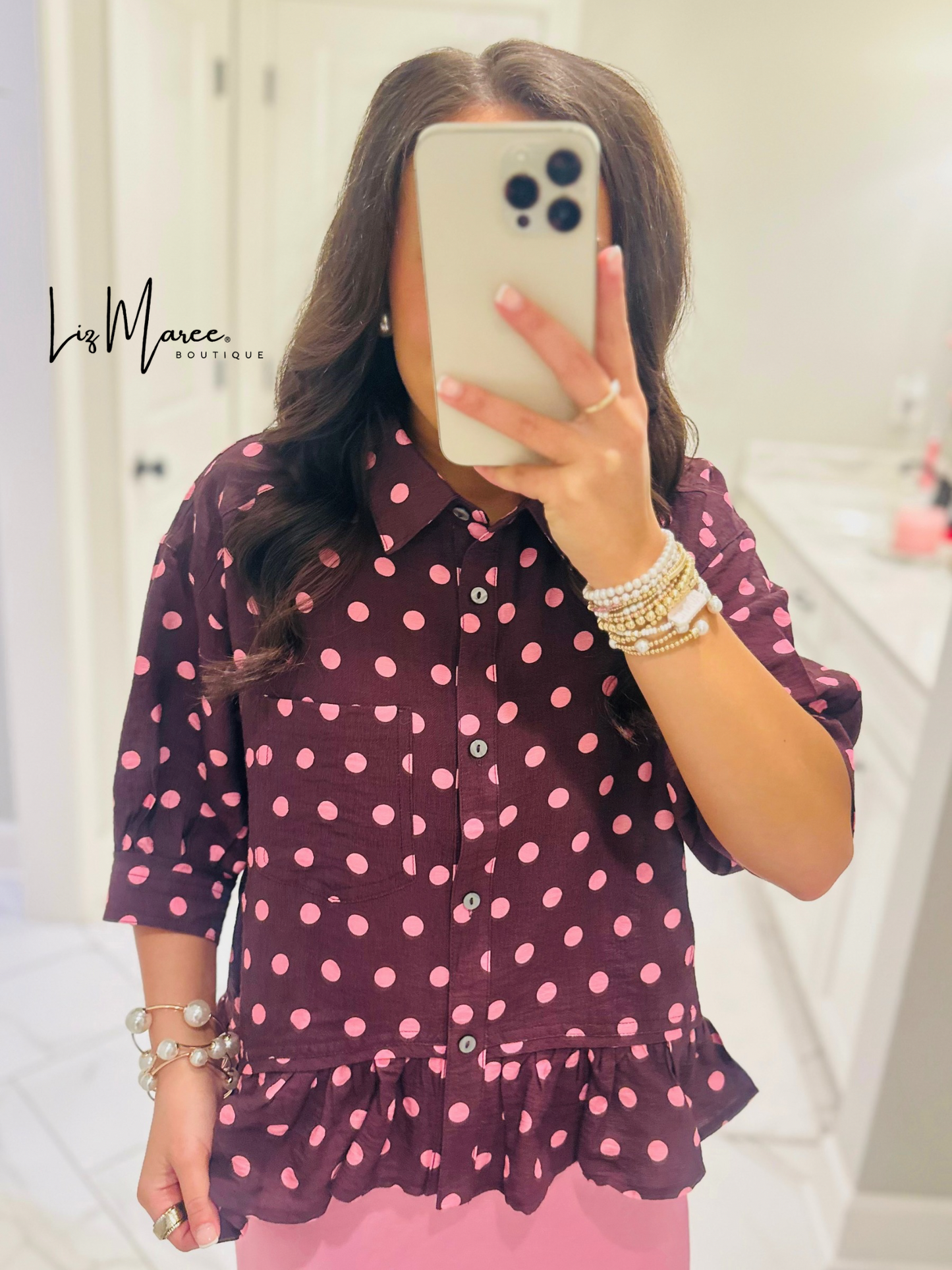 The Hanna Pink + Wine Polka Dot Top