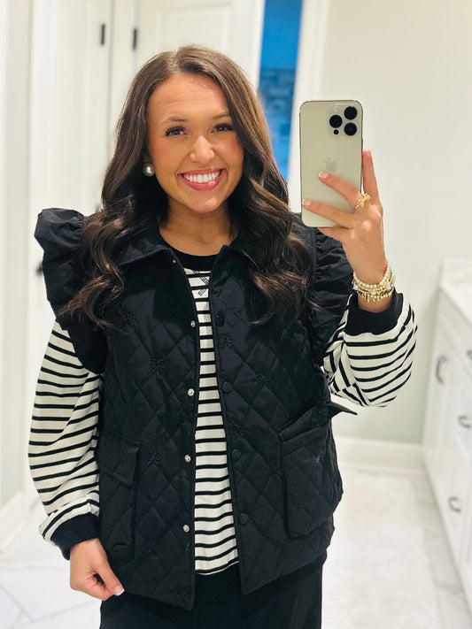 The Black Bow Embroidered Quilted Vest