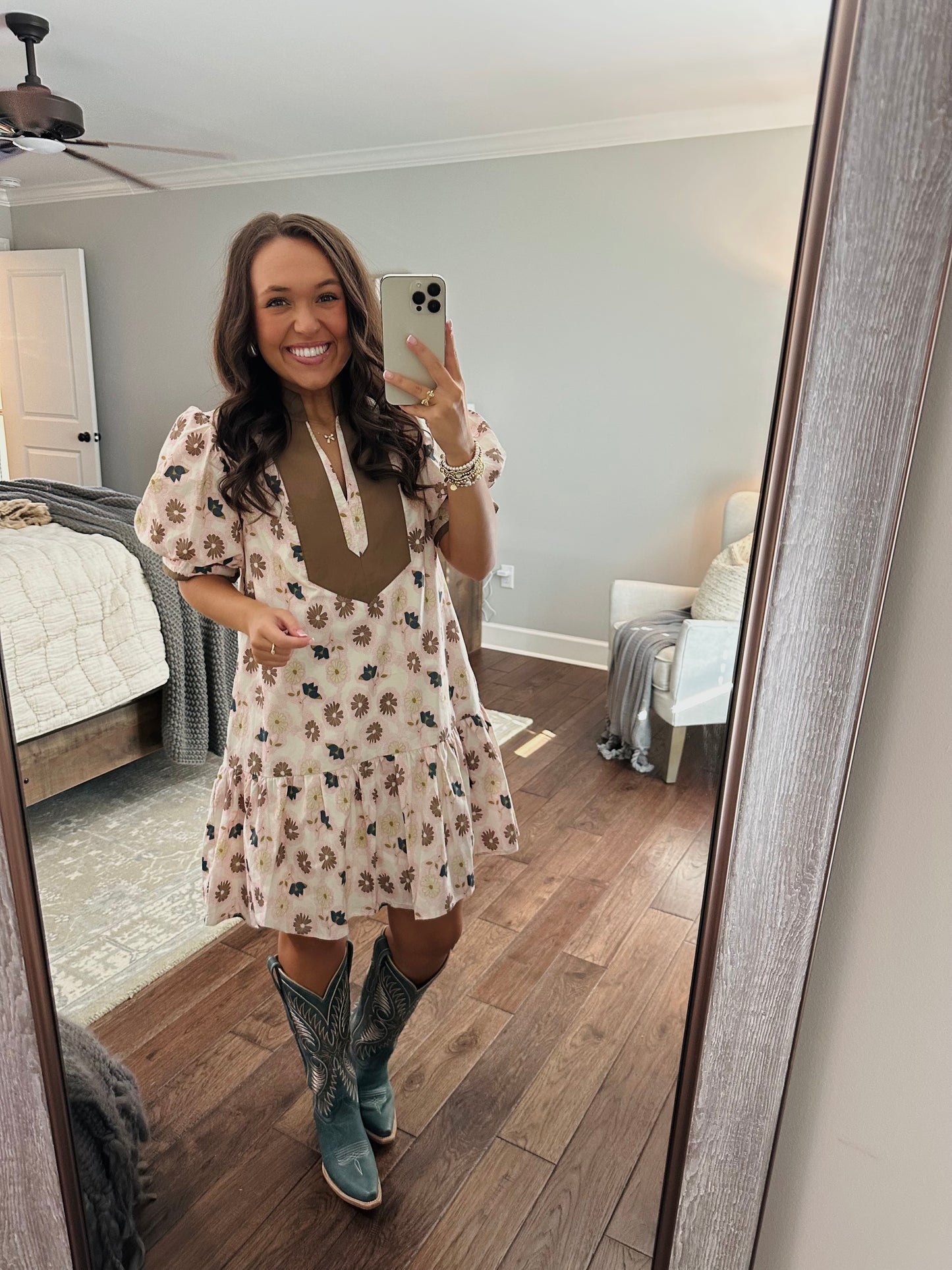 The Scarlett Brown and Pink Floral Dress