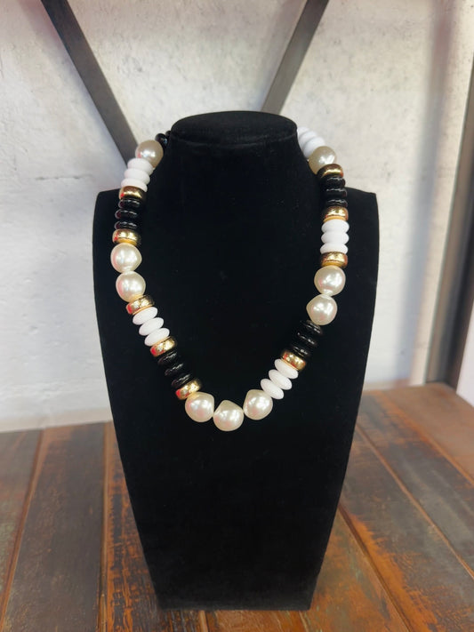 Black + Gold Pearl Bead Necklace