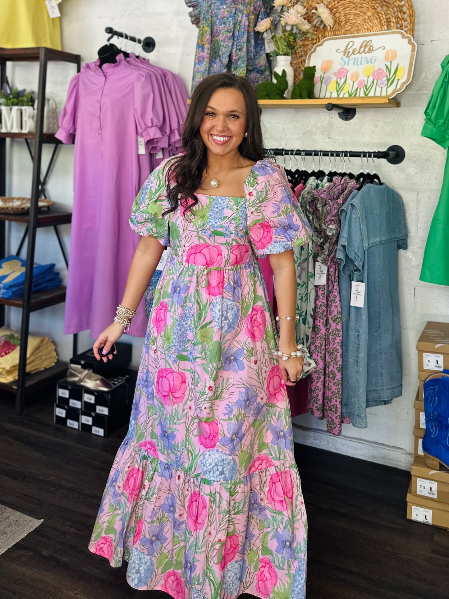 The Danyale Pink Floral Bow Midi Dress