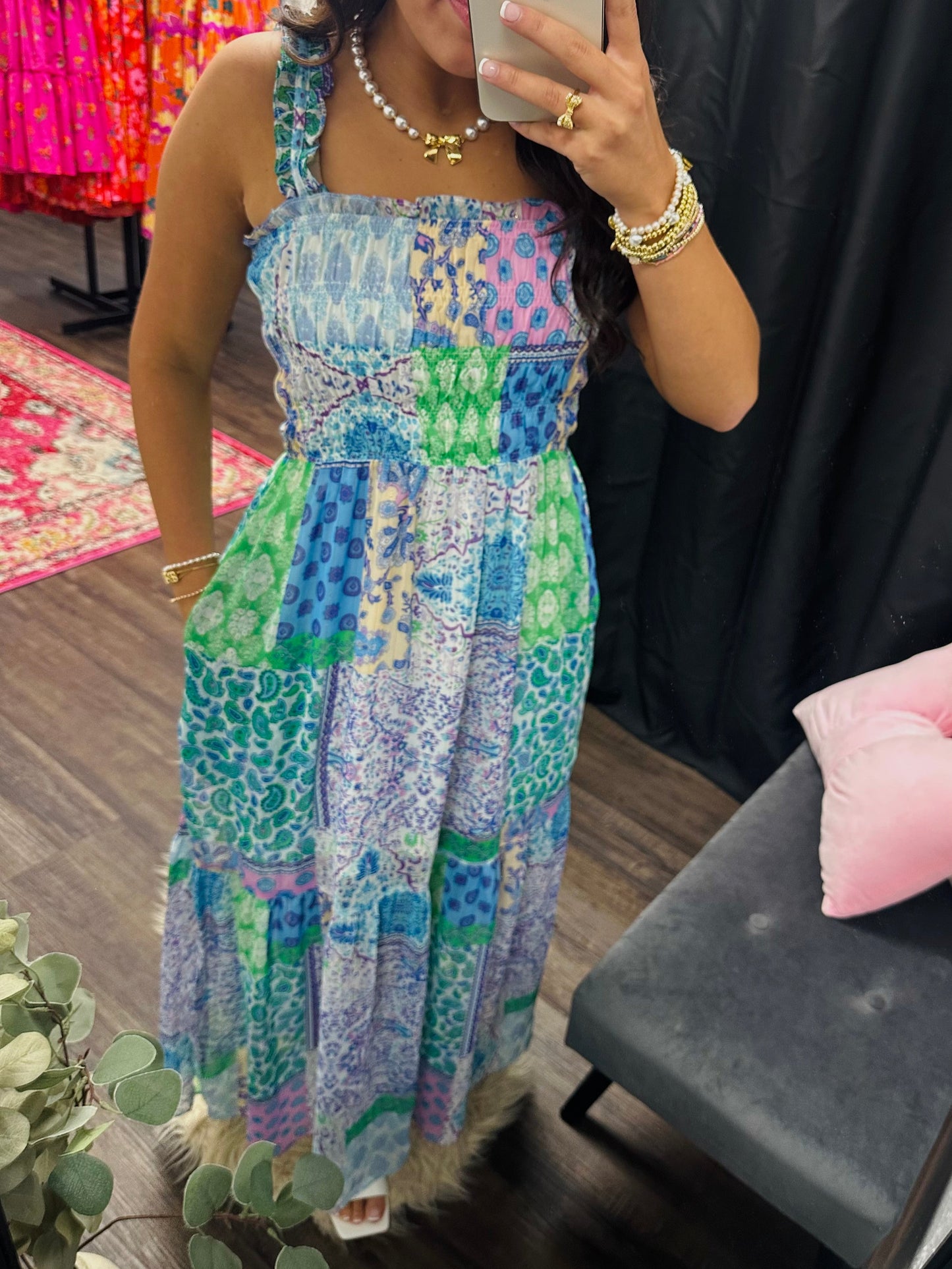 The Lacey Blue Patchwork Maxi Dress
