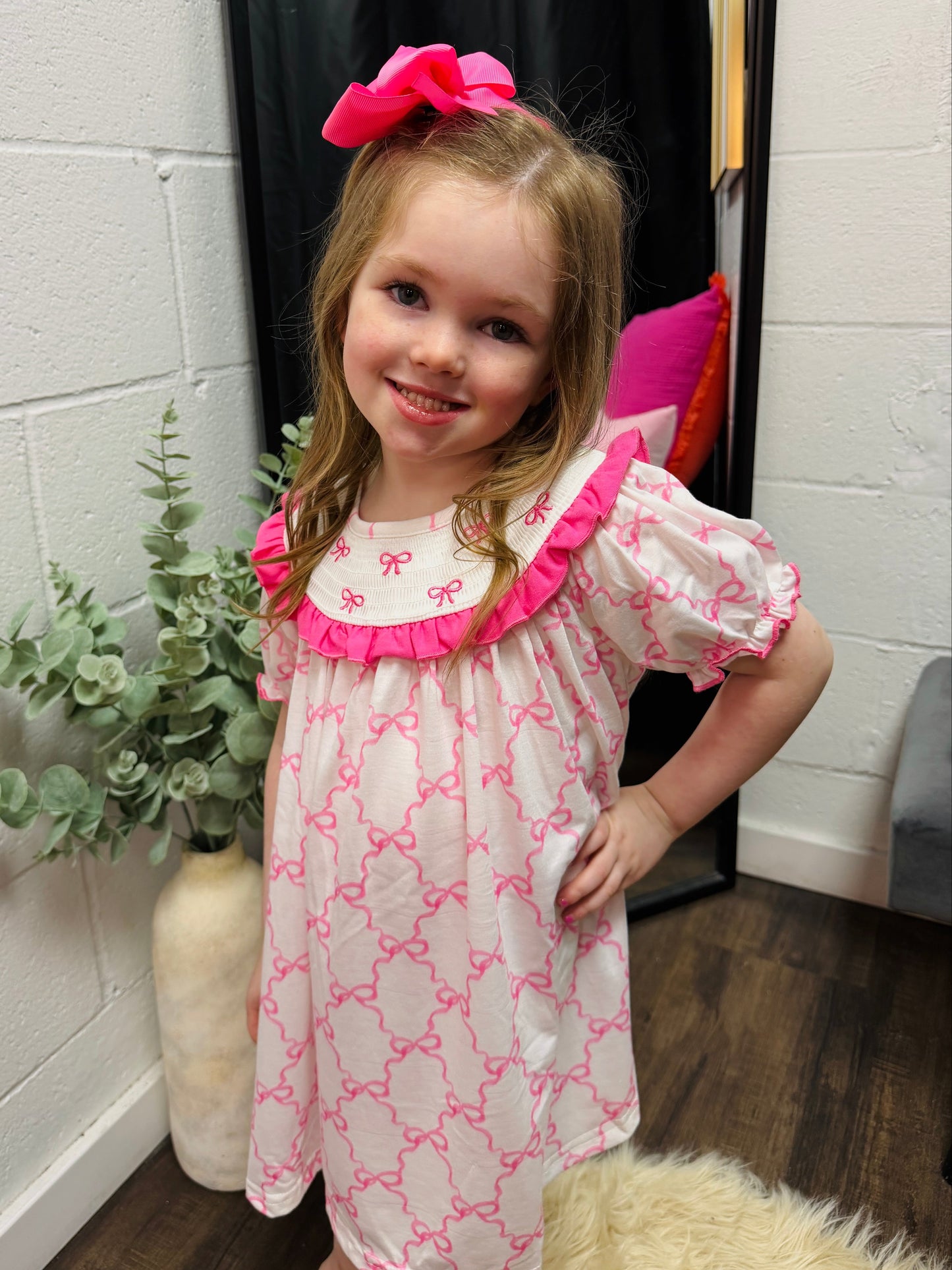 The Pink Bow Embroidered Dress - Toddler