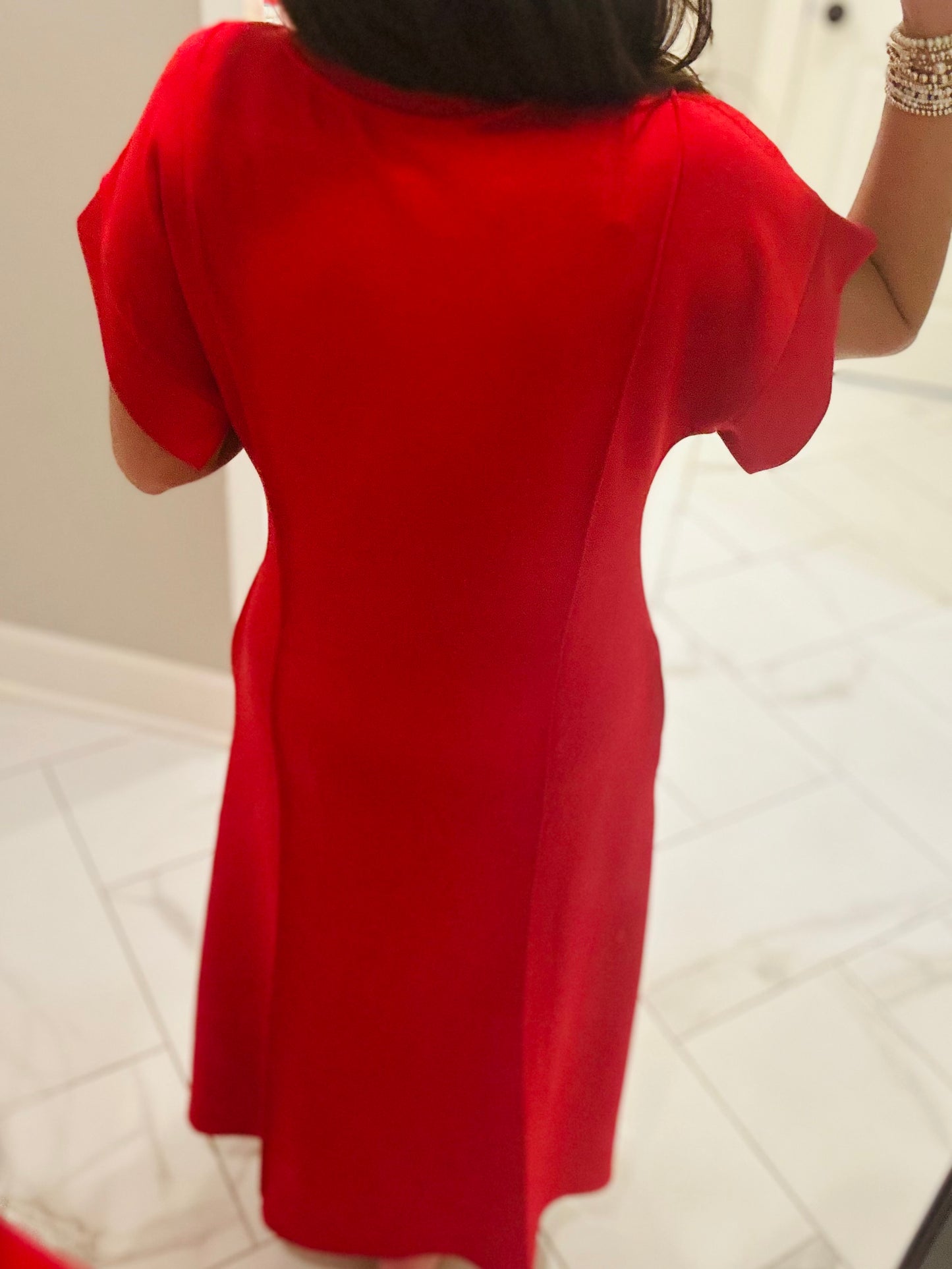 The Jess Red Knit Midi Dress