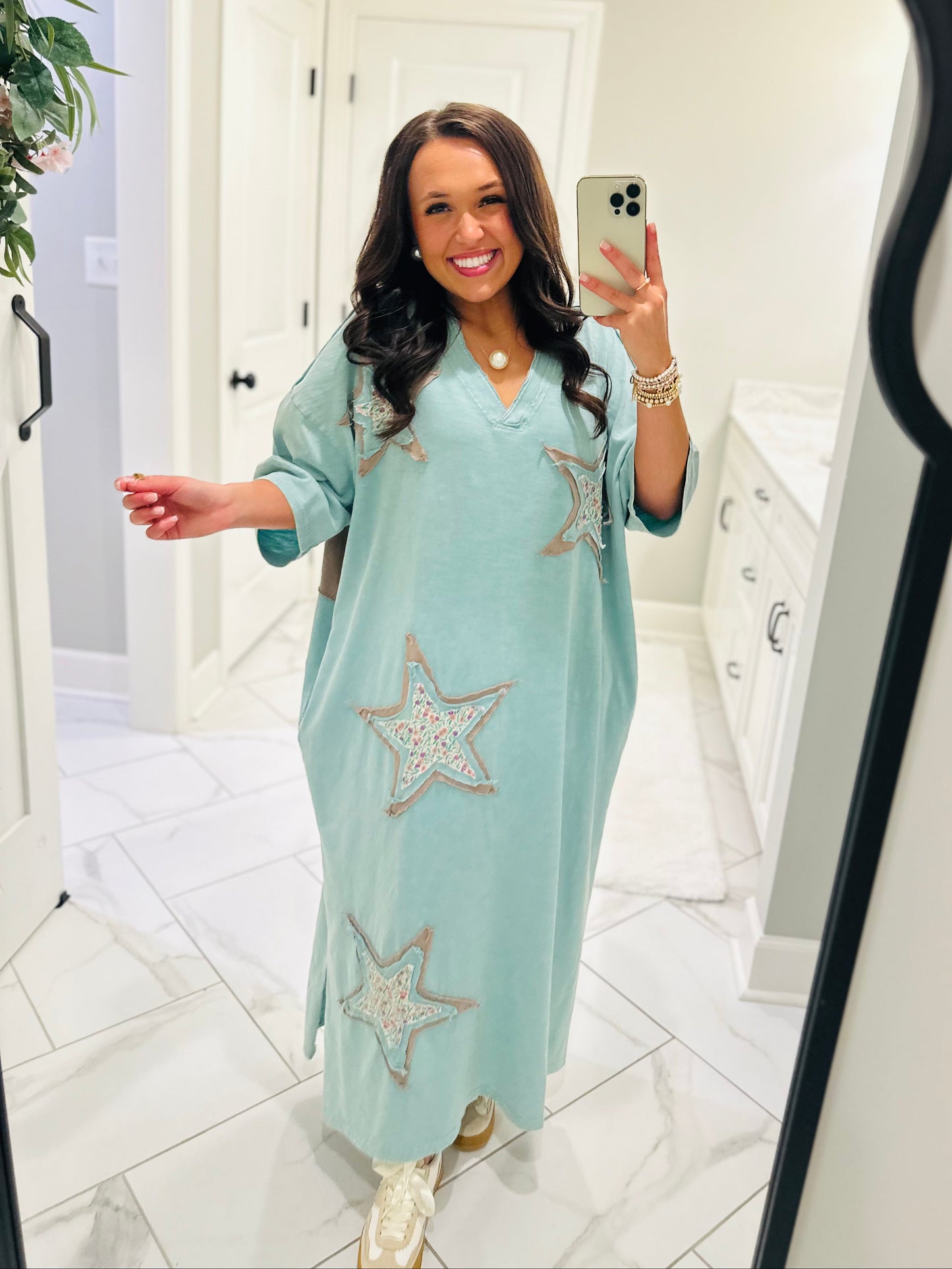 The Layla Dusty Sage Star Patch Maxi Dress