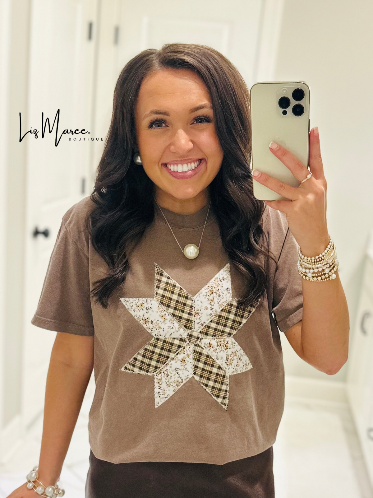 The Brown Quilted Star Embroidered Tee