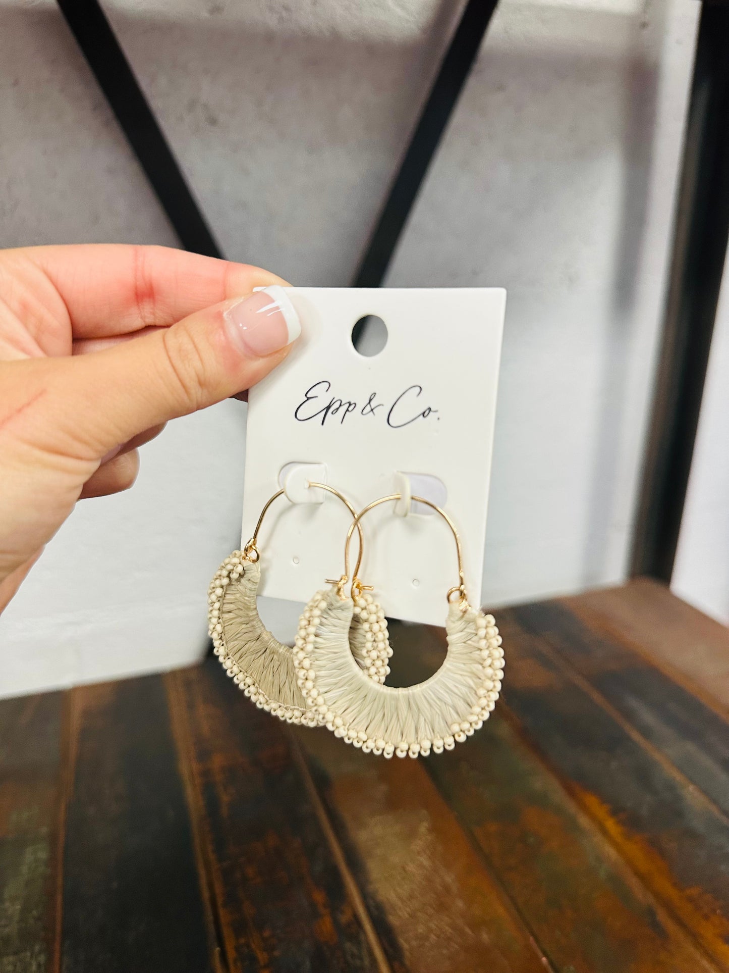 Mocha Raffia & Bead Hoops