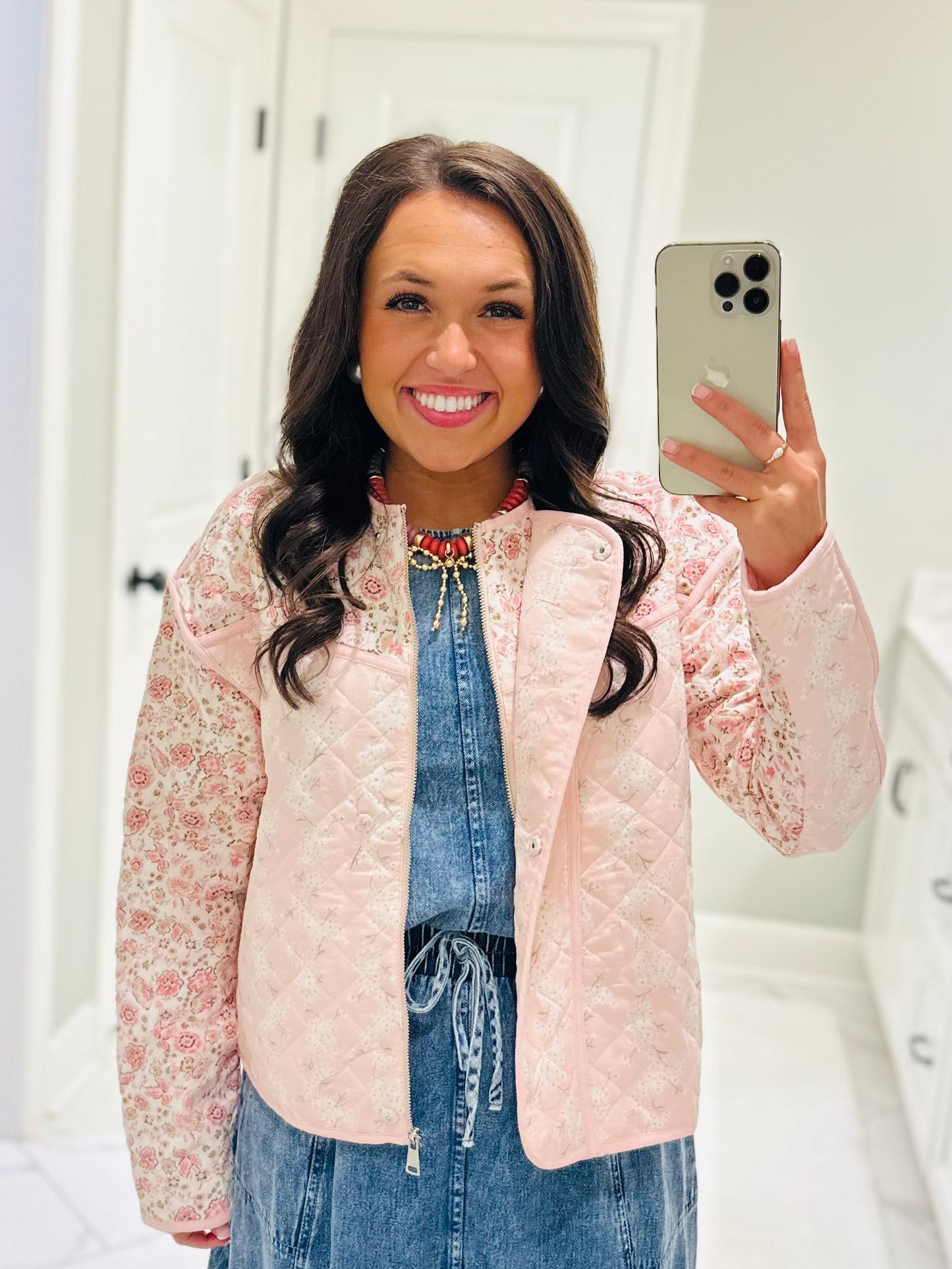 The Amelia Pink Floral Quilted Jacket