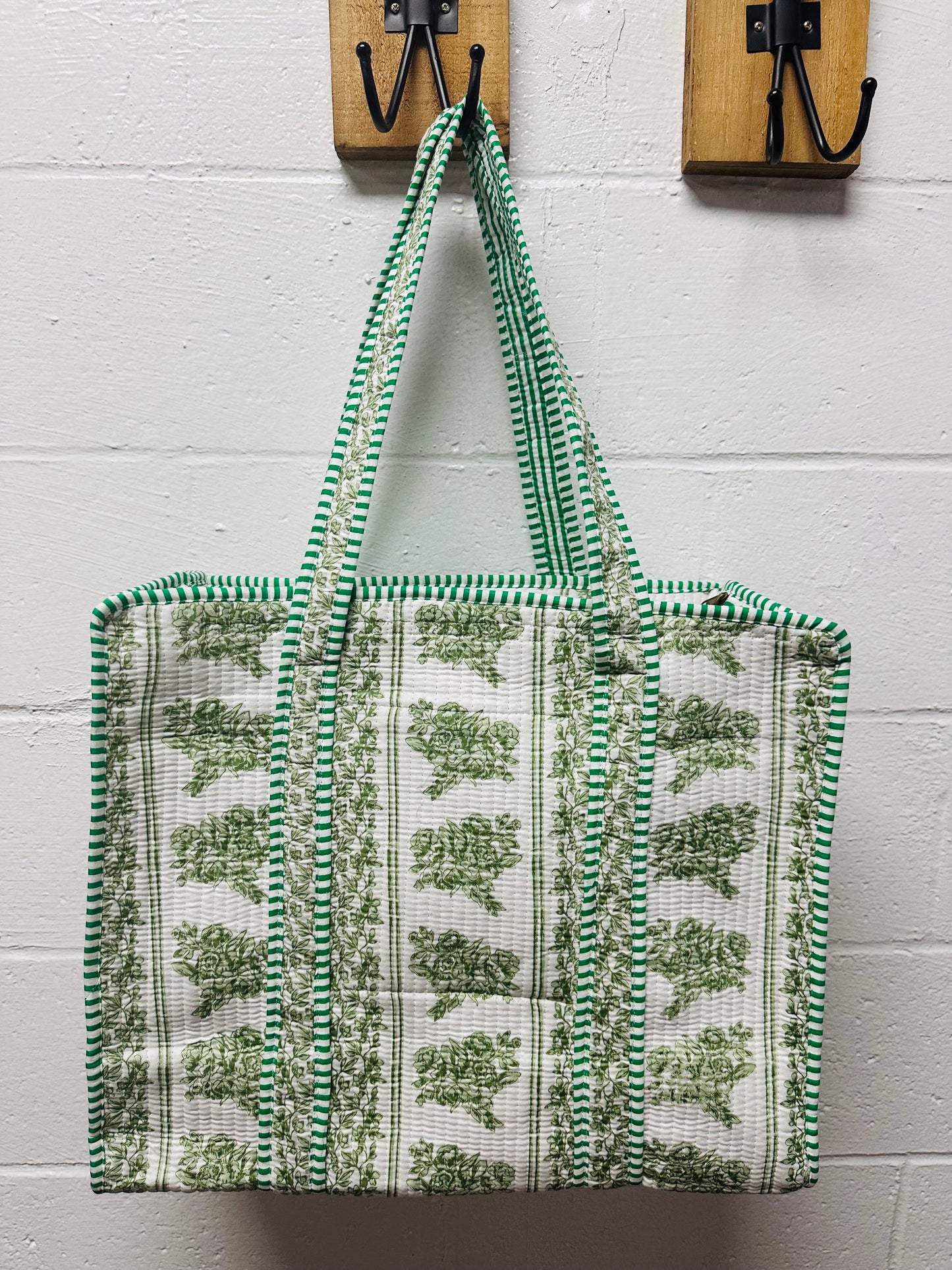 The Green + White Floral Quilted Tote Bag