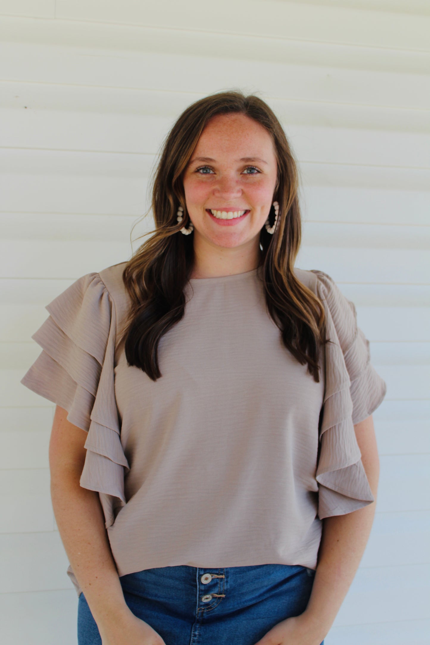 Mocha Tiered Ruffle Sleeve Top