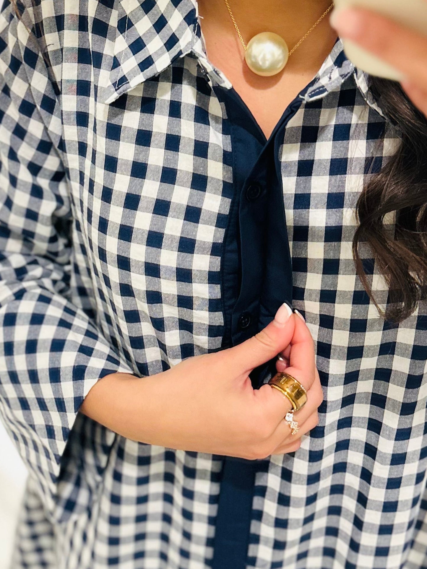 The Hattie Navy Gingham Midi Dress