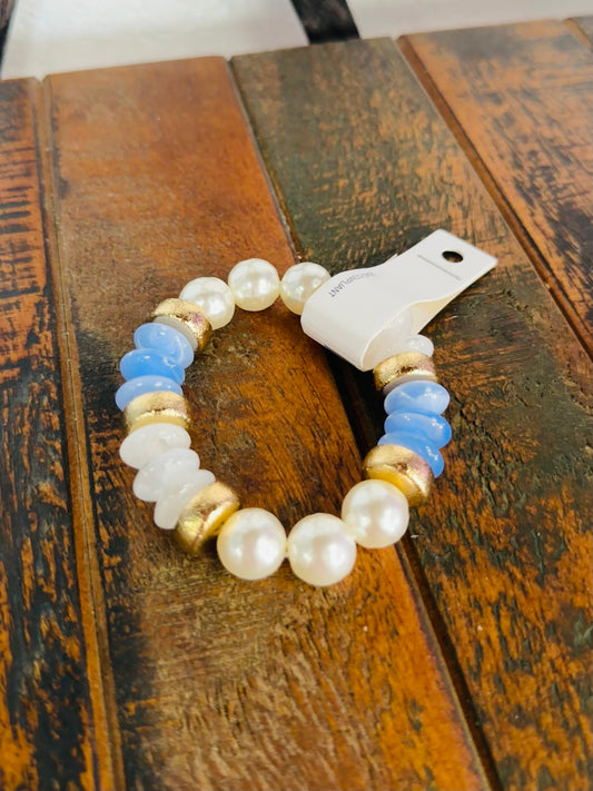 Blue + Gold Pearl Bead Bracelet
