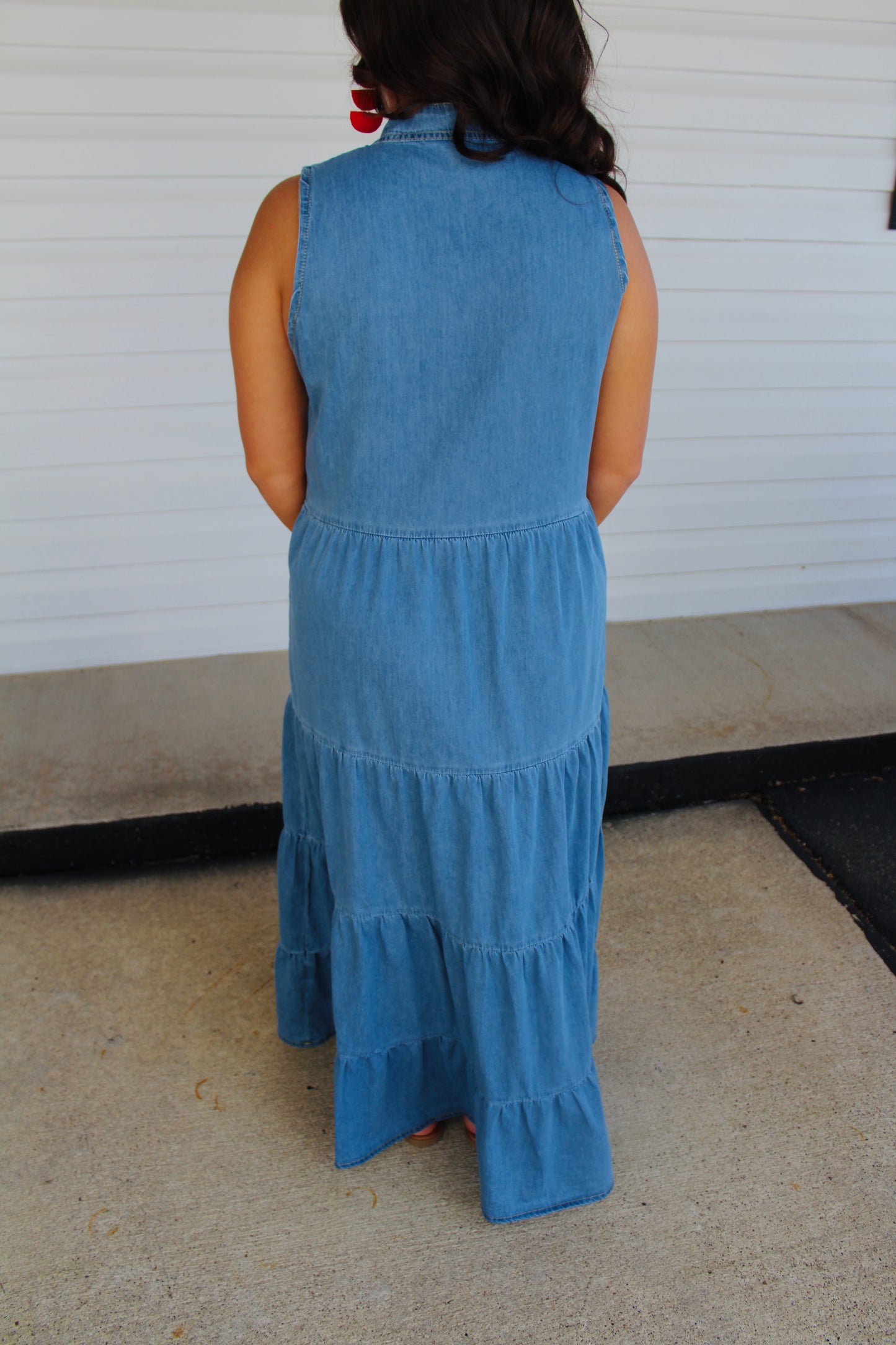 The Charity Light Wash Denim Maxi Dress