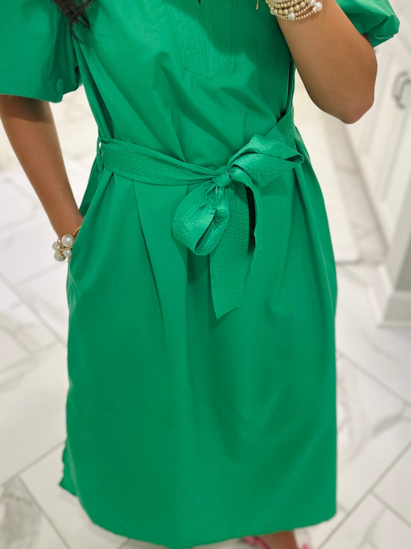 The Kaia Kelly Green Midi Dress