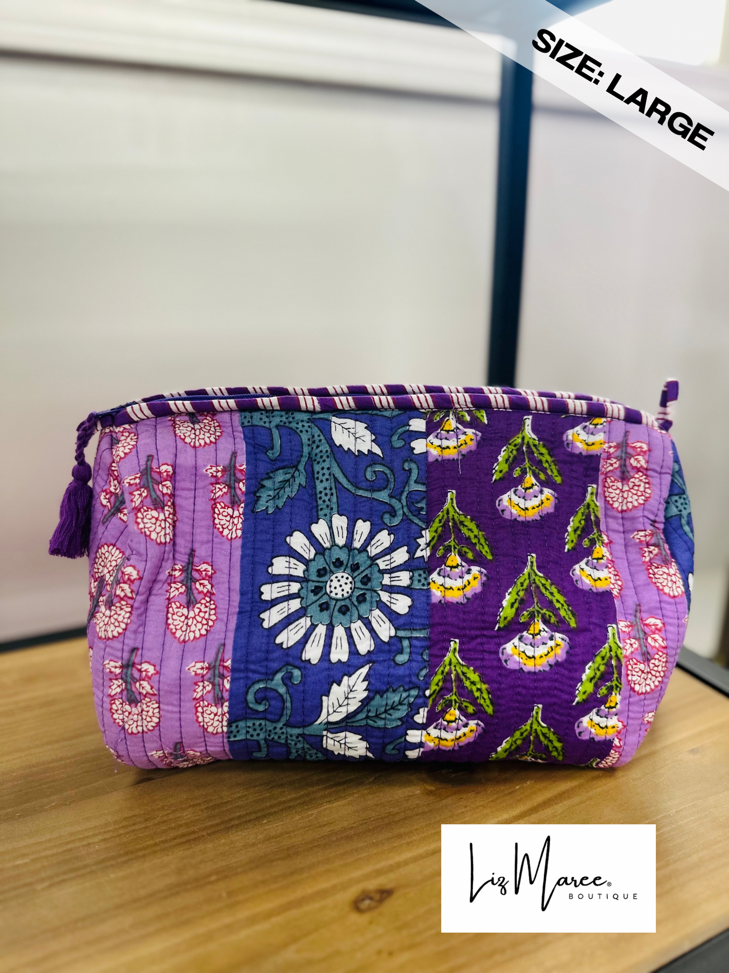 The Purple Multicolor Patchwork Quilted Cosmetic Bags - Set of 3