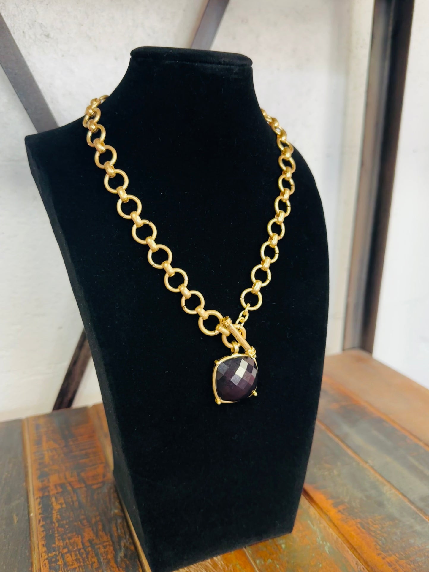 Black Square Stone Pendant Necklace