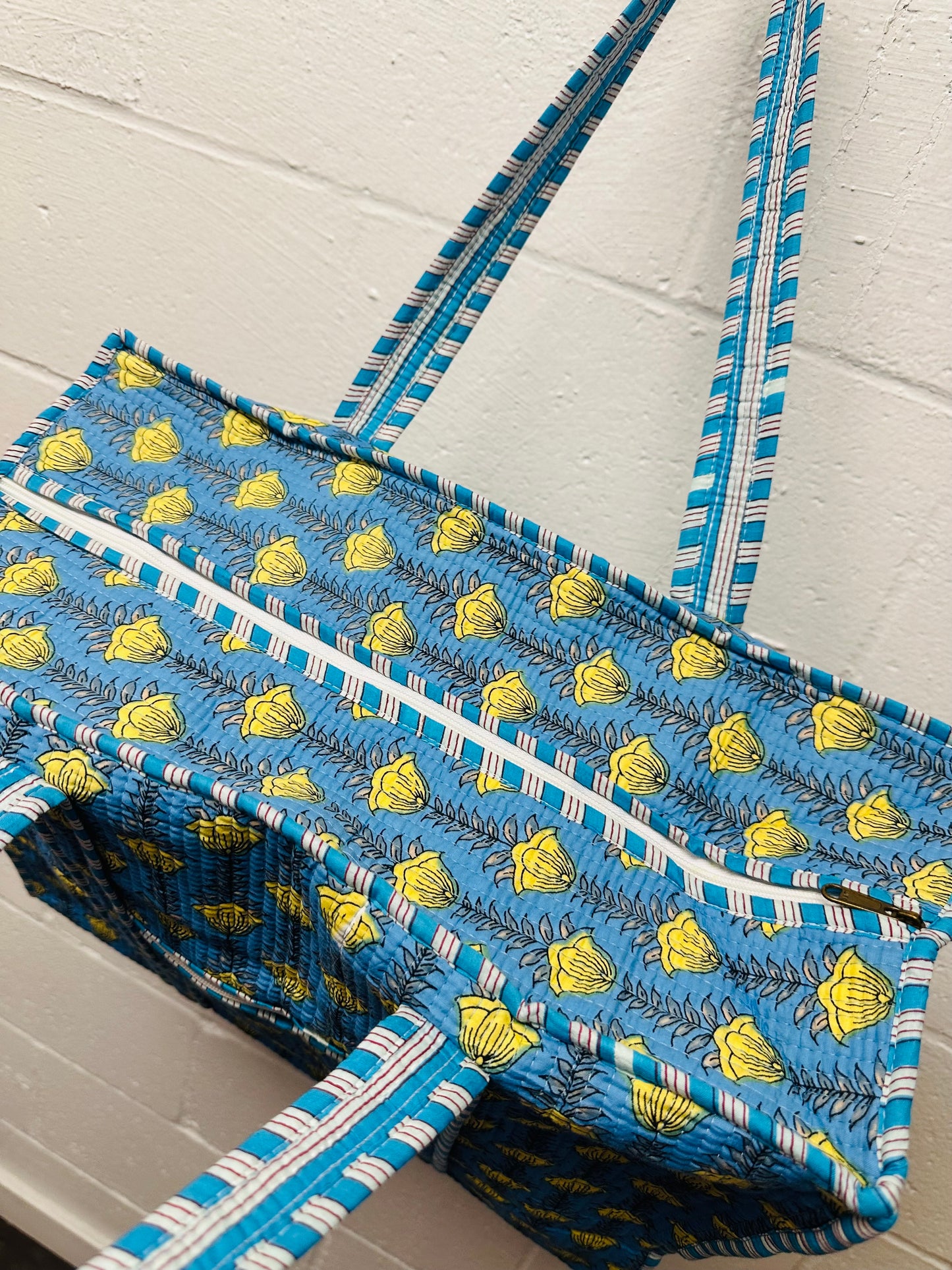 The Blue & Yellow Floral Quilted Tote Bag