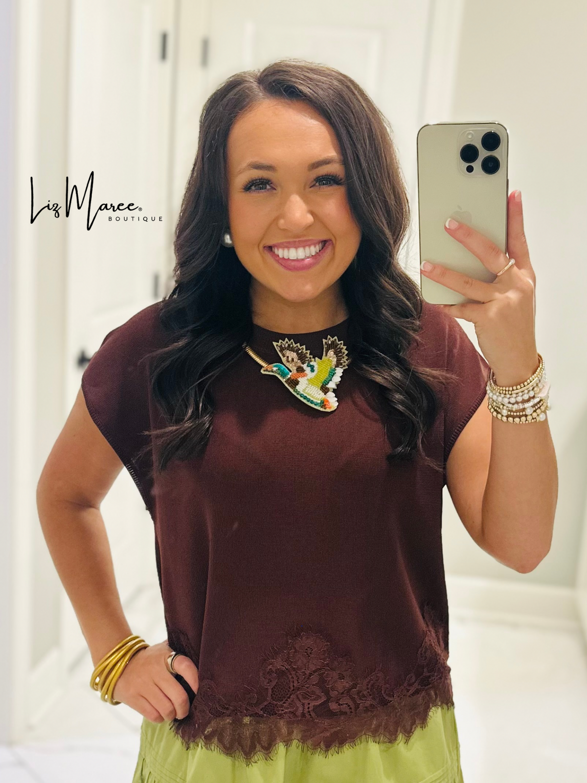 The Vera Brown Lace Hem Top