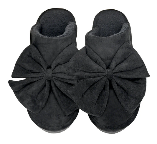 Black Faux Suede Bow C.C. Slippers