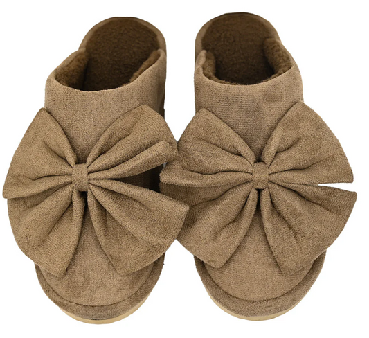 Brown Faux Suede Bow C.C. Slippers