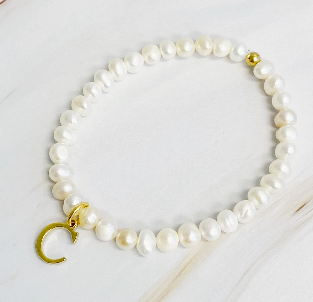 Freshwater Pearl Initial Charm Bracelet