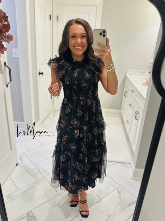 The Radley Black Floral Midi Dress