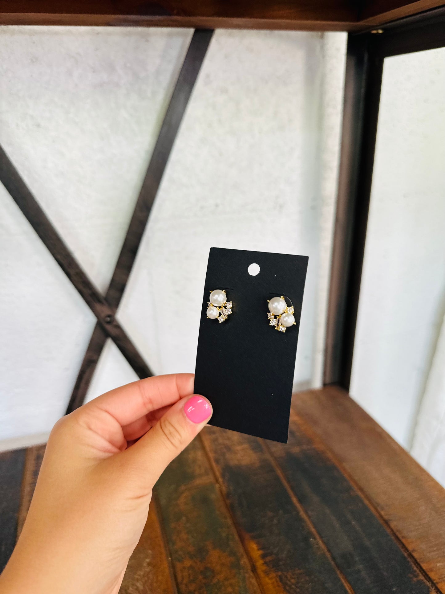 Pearl & Rhinestone Double Pearl Stud Earring