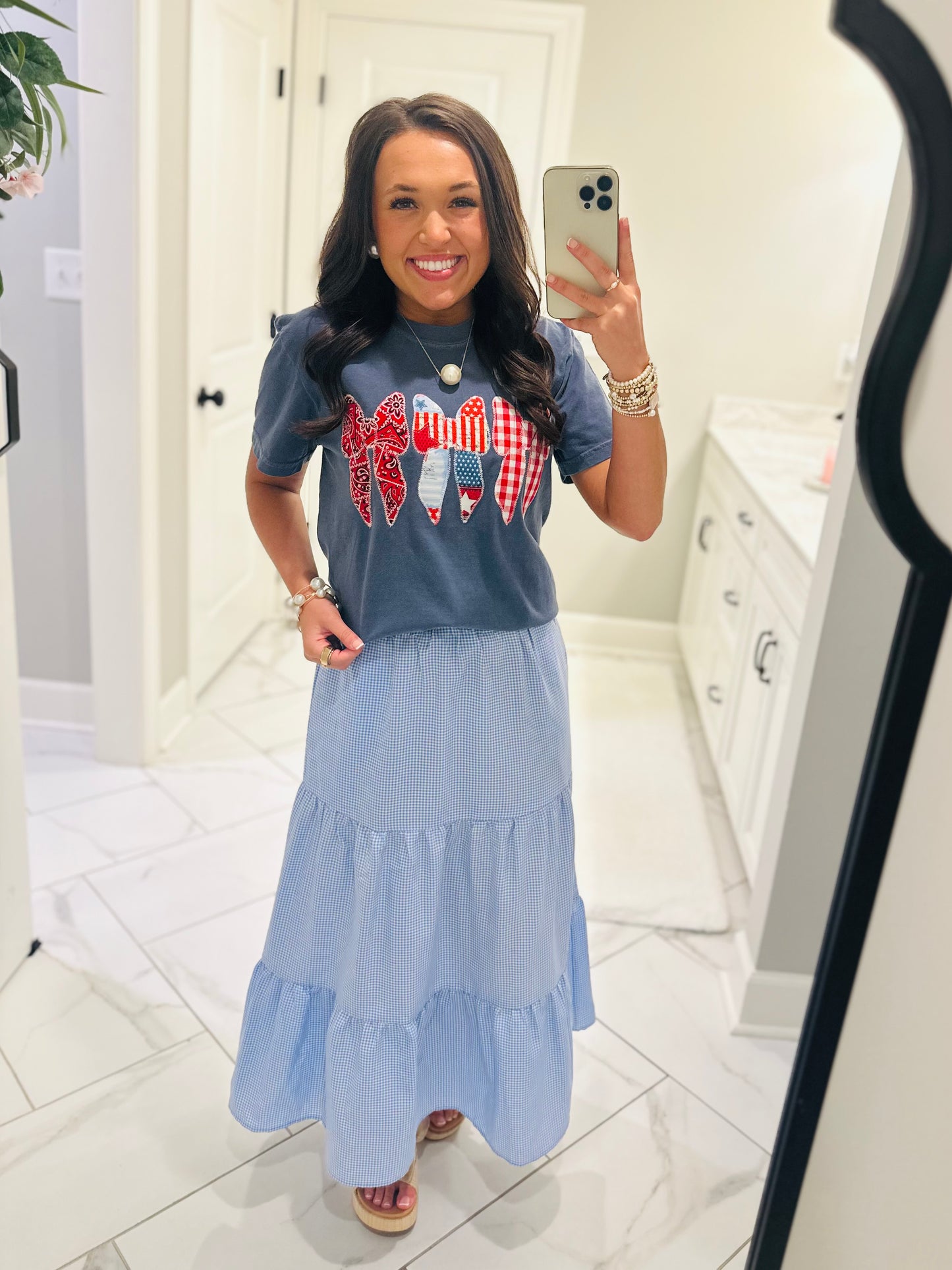 The Coquette Bow Trio Patriotic Embroidered Tee