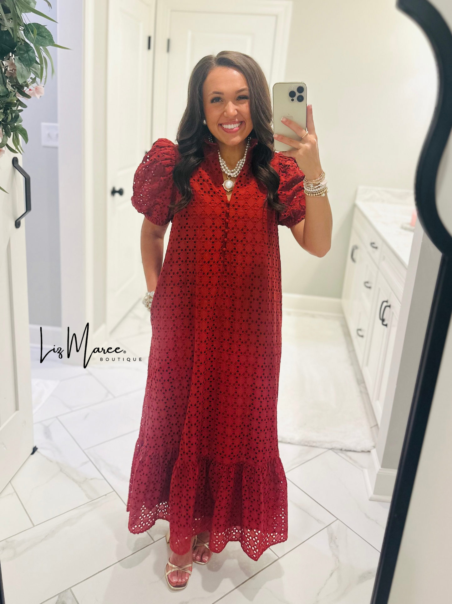 The Liz Rust Eyelet Midi Dress