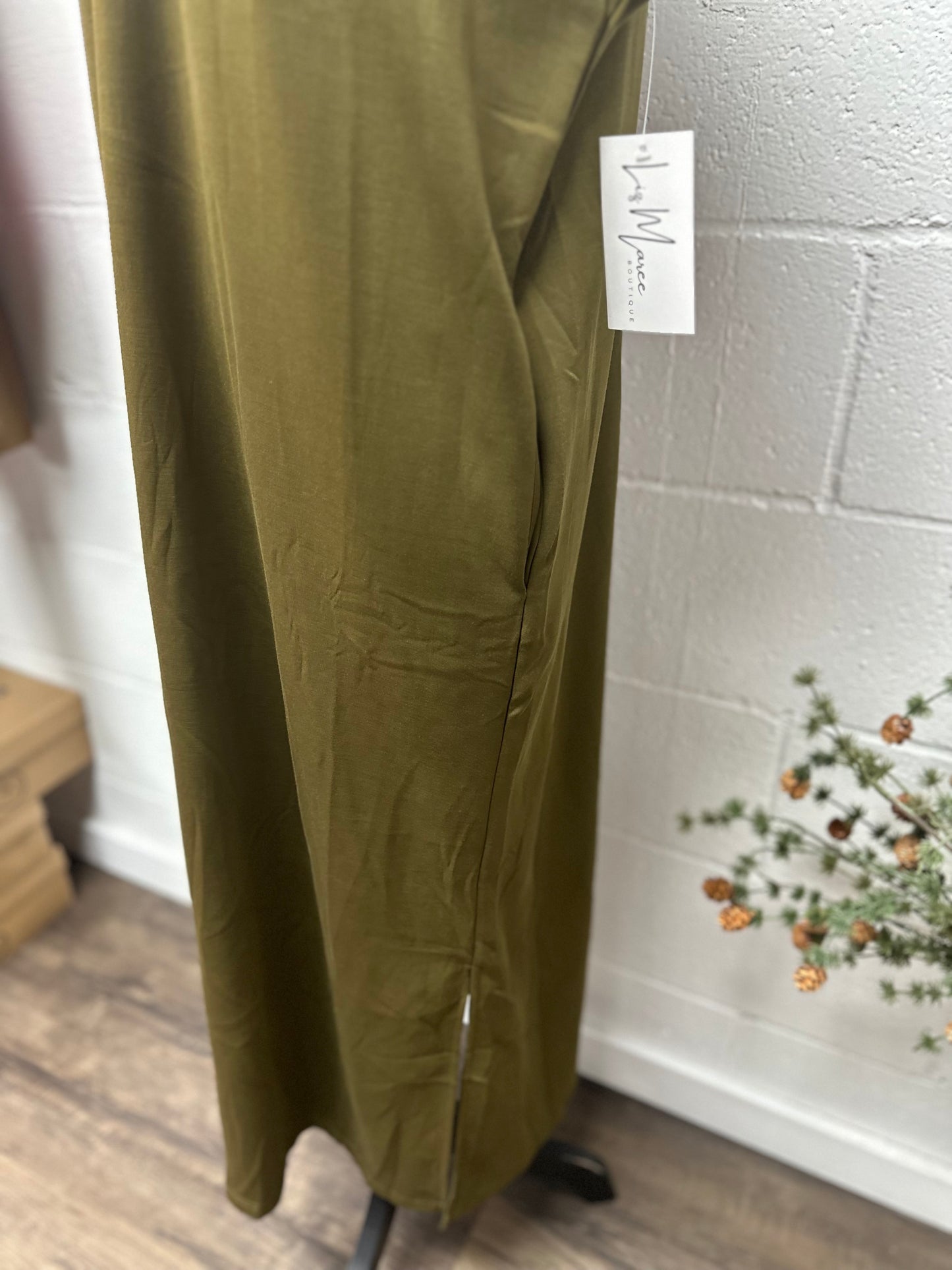 The Nola Olive V-neck Midi Dress