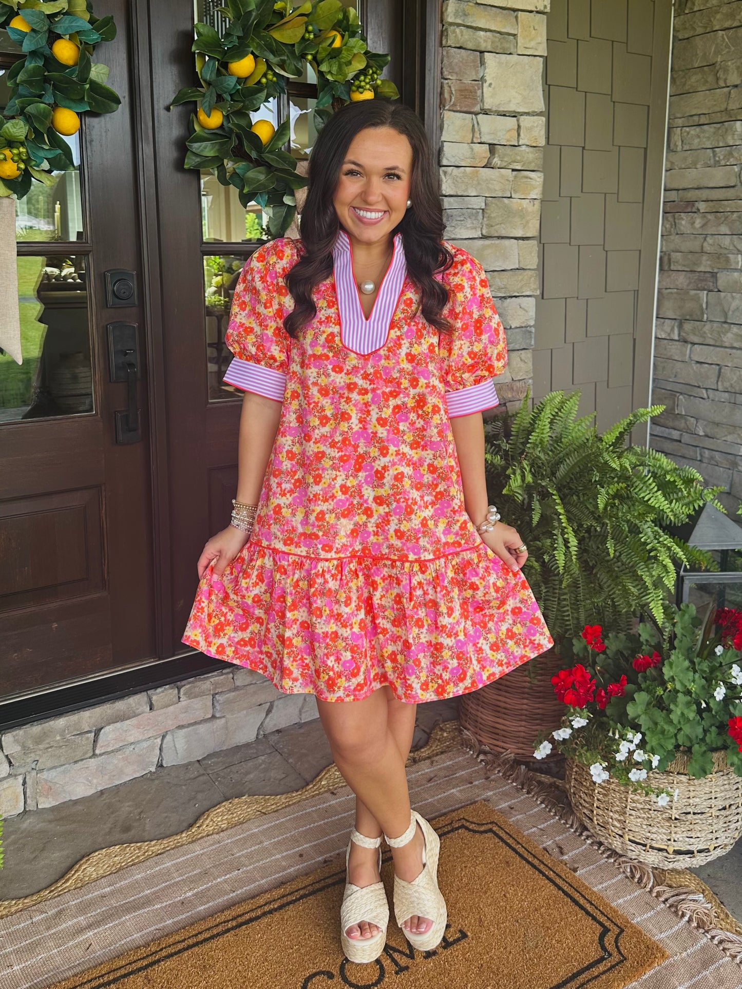 The Maree Pink + Orange Floral Dress
