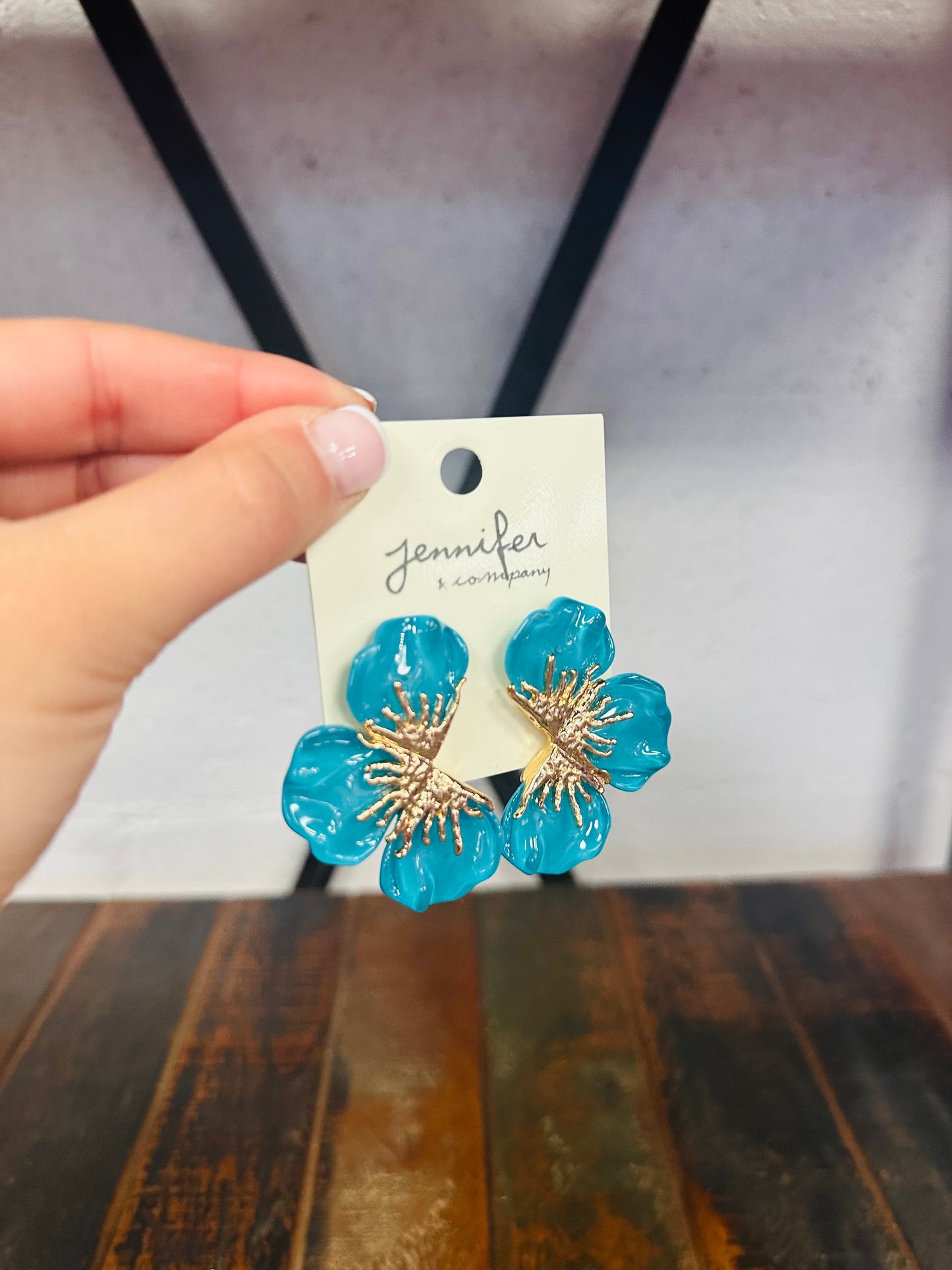 Flower Statement Earring - Teal Blue