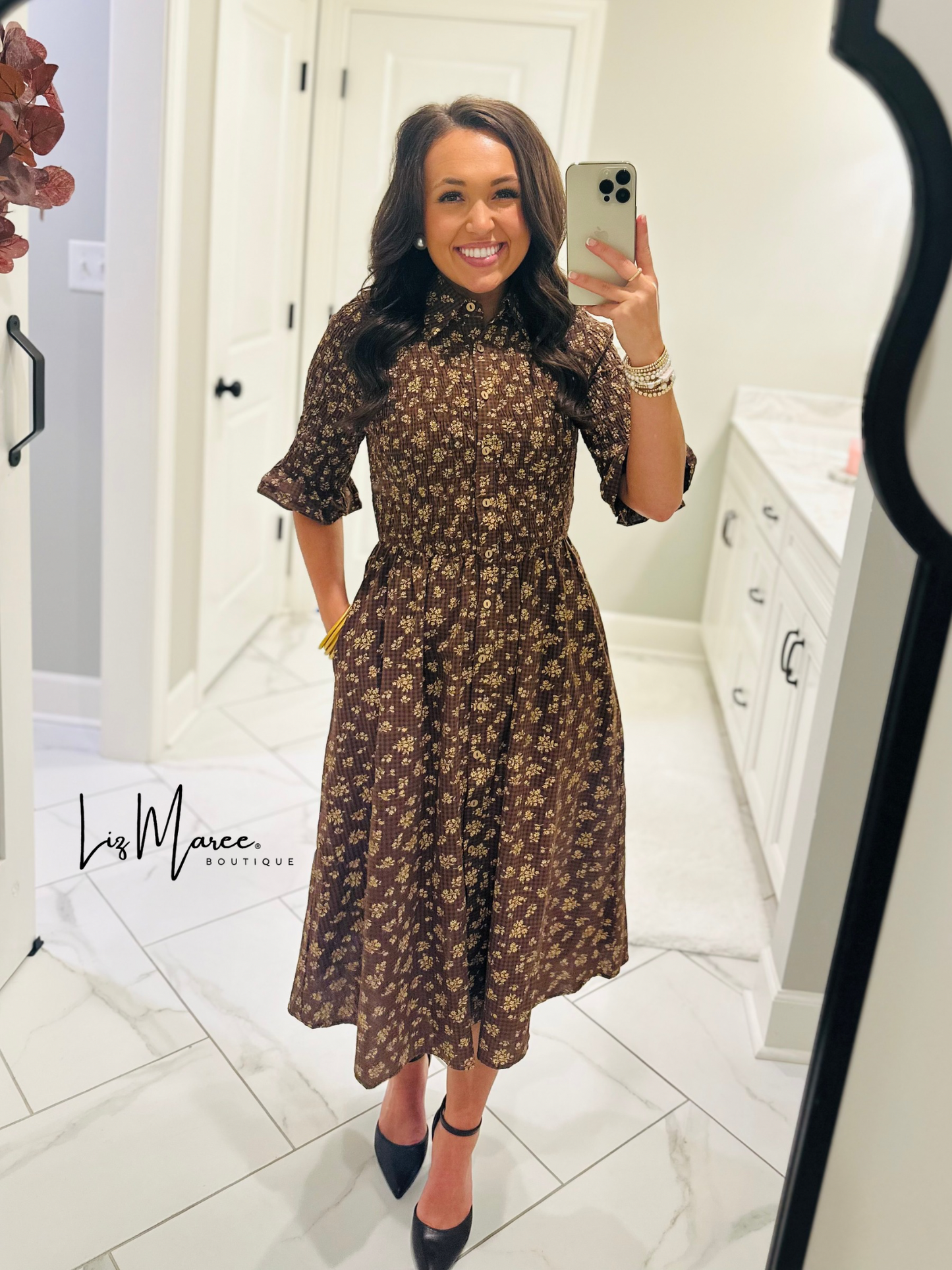 The Lara Mocha Brown Floral Midi Dress
