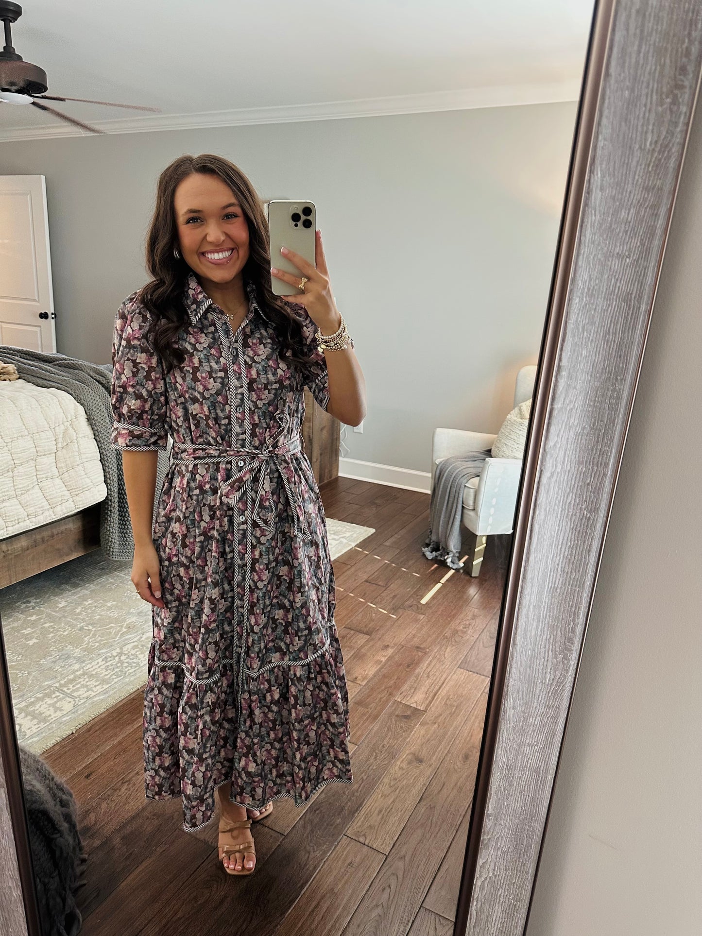 The Quinn Brown Floral Midi Dress