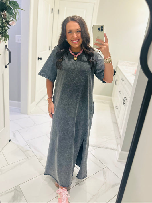 The Gabi Ash Gray Mineral Wash Maxi Dress