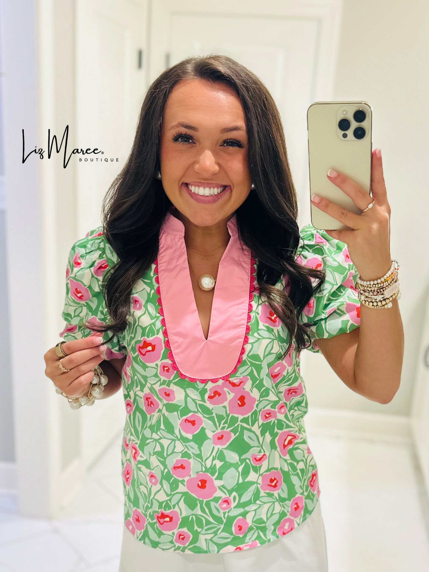 The Ginny Green + Pink Floral Top