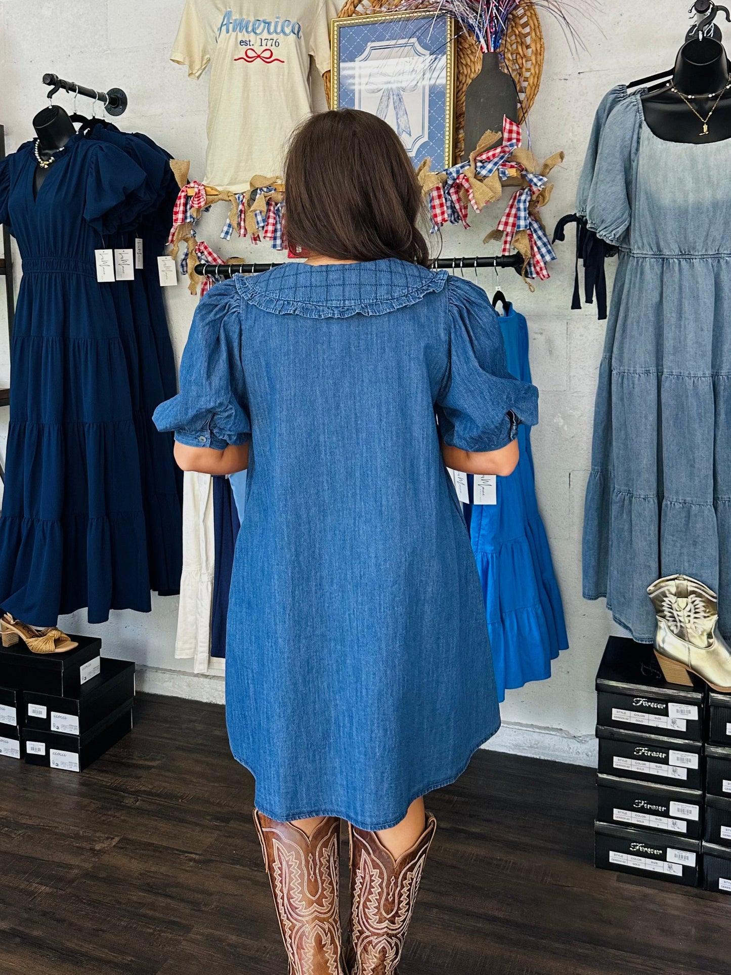 The Magnolia Mae Denim Collar Button Dress