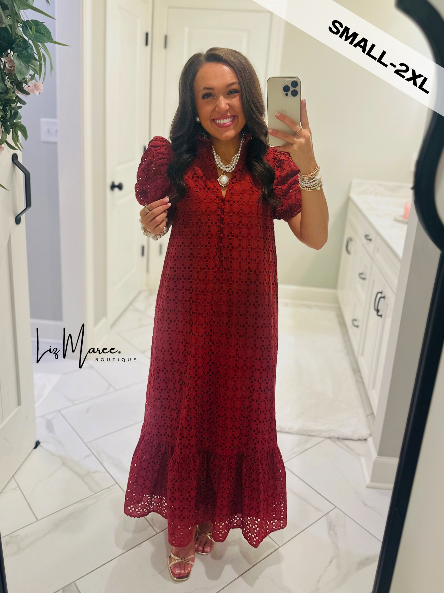 The Liz Rust Eyelet Midi Dress