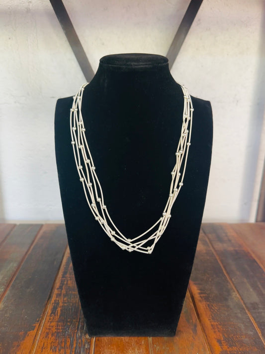 Silver 5 Strand Beaded Necklace