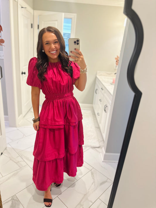 The Sophia Magenta Pink Ruffle Tiered Maxi Dress
