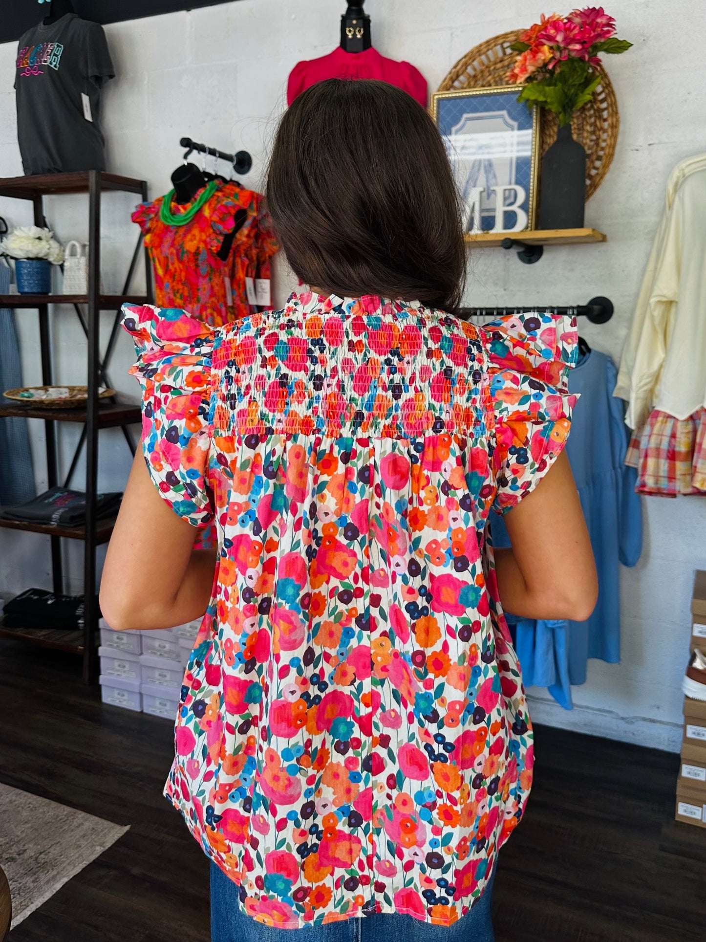 The Keli Floral Ruffle Sleeve Top