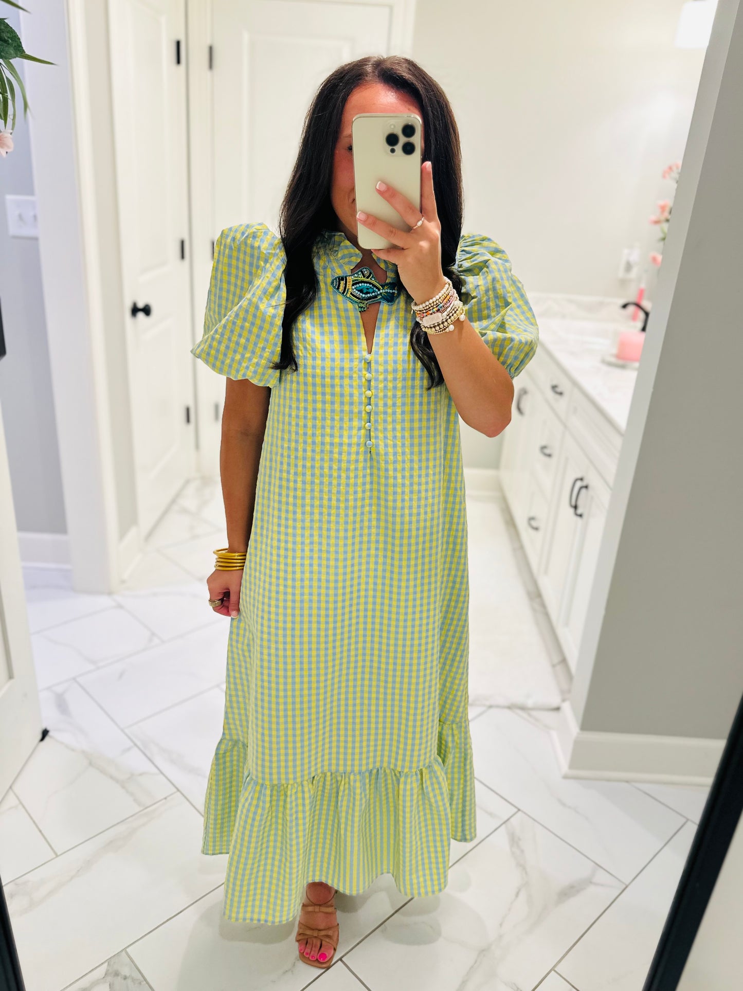 The Emilee Blue Gingham Midi Dress